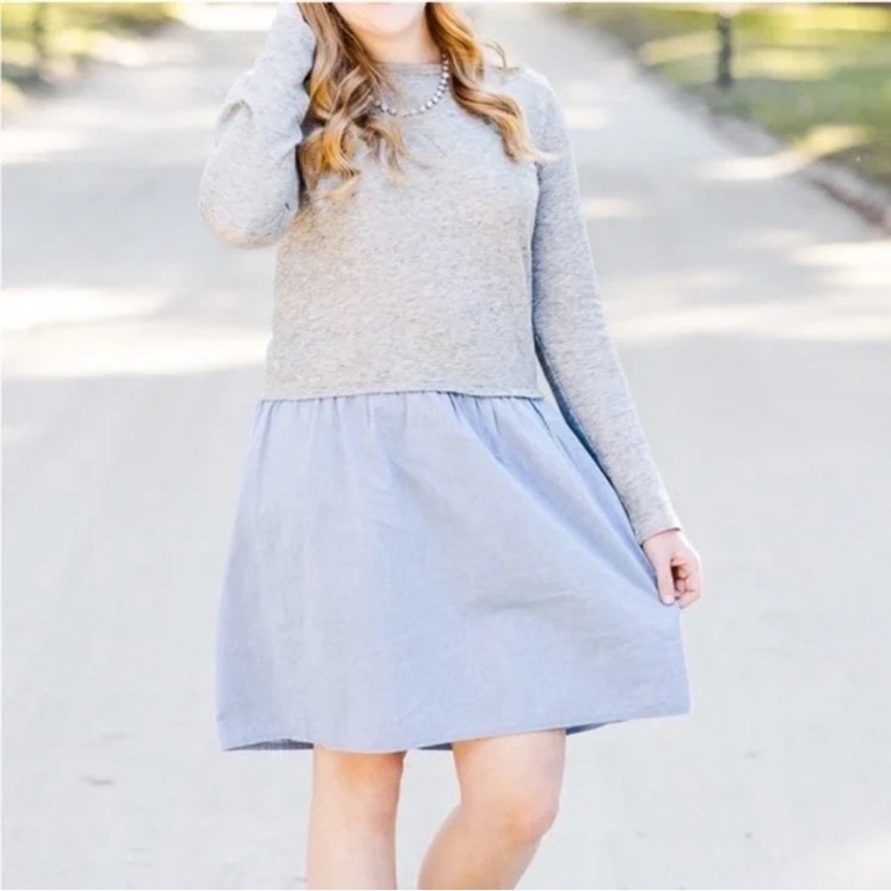 New J. Crew Heather Gray chambray mixed dress medium $98 Anthropologie